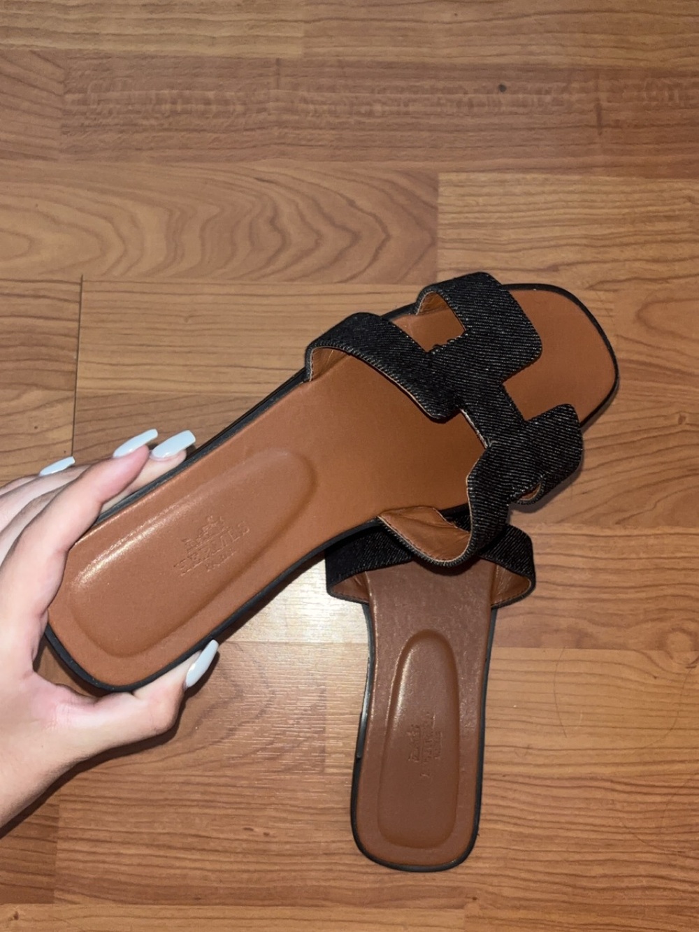 Hermes Black and Brown Women's Slide Sandals - Picture 2 of 5